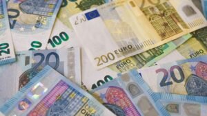Euro banknotes in various denominations